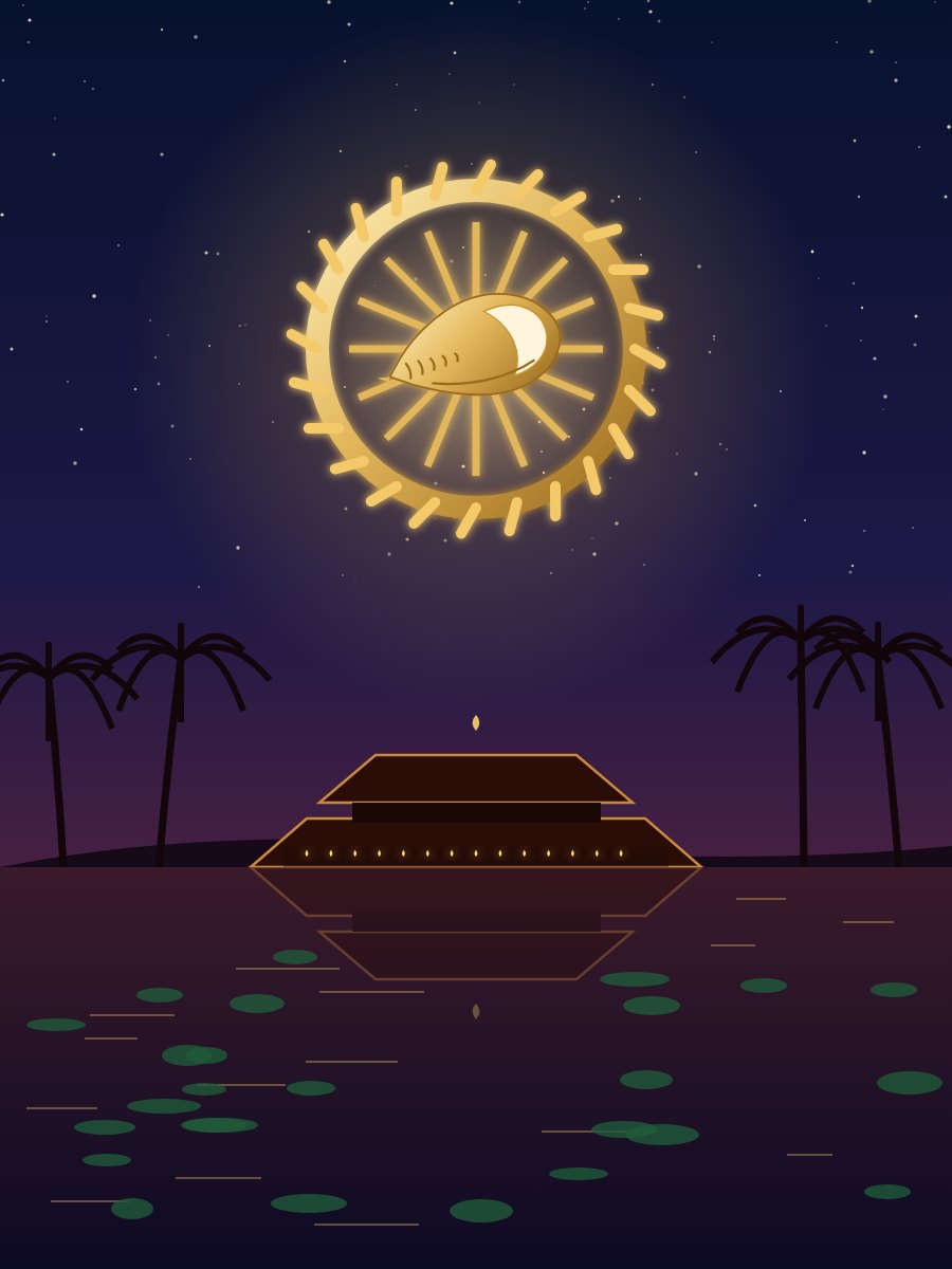 Vishnu's emblem over the lotus pond of Thrikaripur